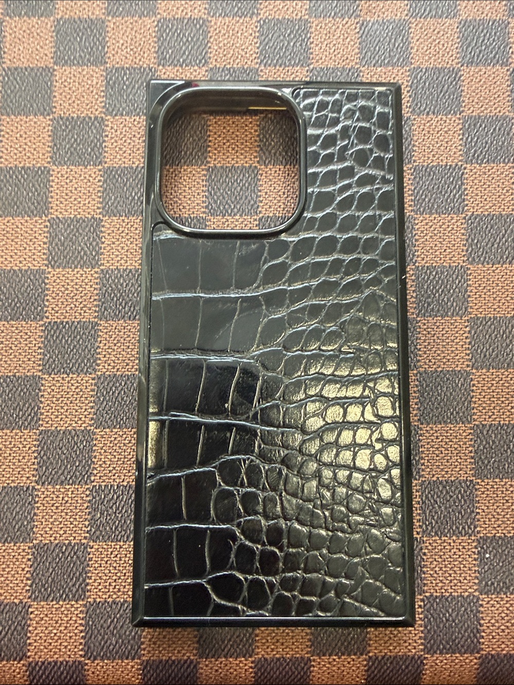 FLAUNT Black Croc-Texture Phone Case for iPhone 16 pro cases
